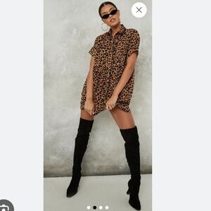 Missguided Leopard Print Mini Shirt Dress